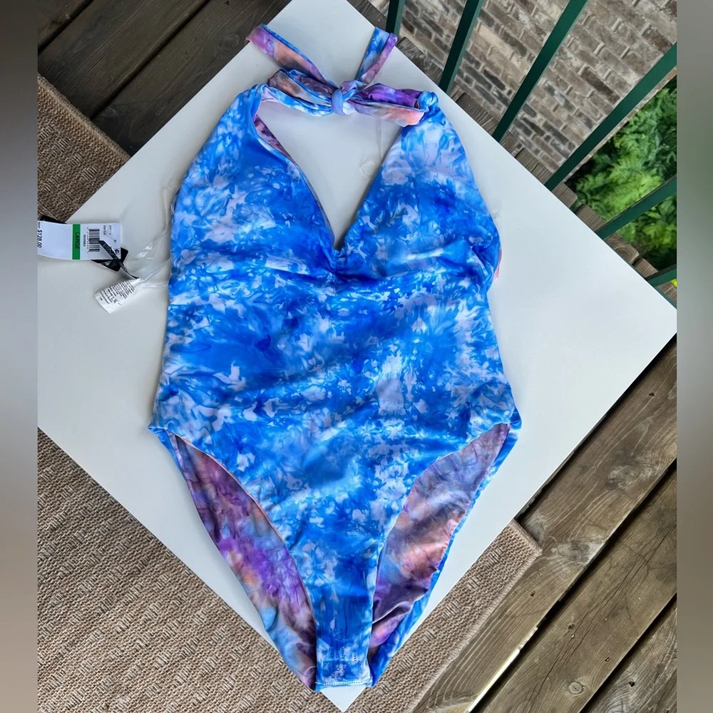 🆕 Soluna Reversible One-Piece Swimsuit Large Multicolor Tie-Dye Halter High Rise - Picture 5 of 13